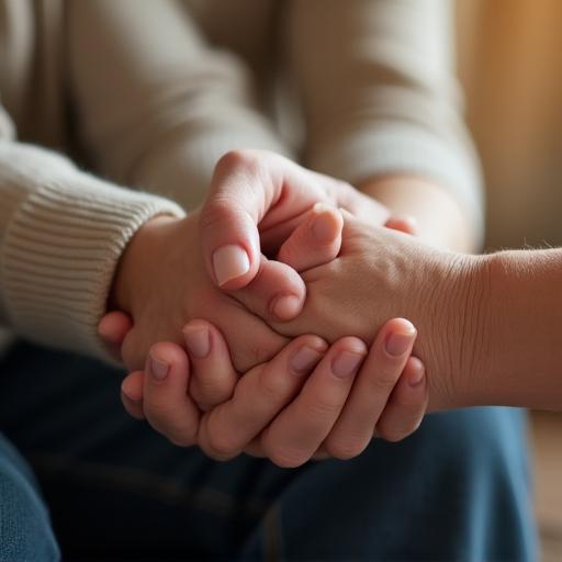 A supportive hand holding an elderly person's hand.