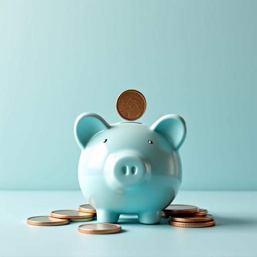 A piggy bank with coins representing pension savings.